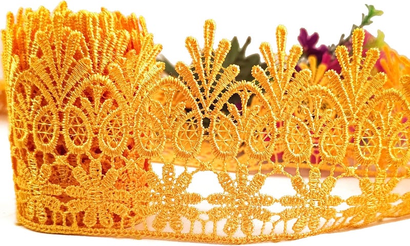 Kuasting 7.5 Yards Floral Lace Edge Trim 9CM Width Europe Chips Pattern Inelastic Embroidery Lace Trim for Sewing Making, DIY Crafts, Gift Wrapping, Wedding Decor (Yellow) - Image 3